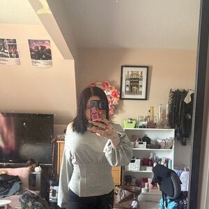 Gray Puff Sleeve Waist-Cinching Top